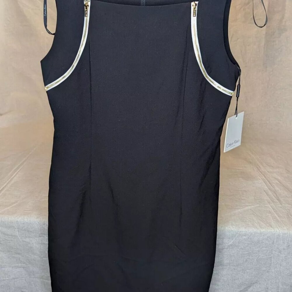 Calvin Klein Classic Black Dress with White Zipper Accents. Women's size 6. NEW